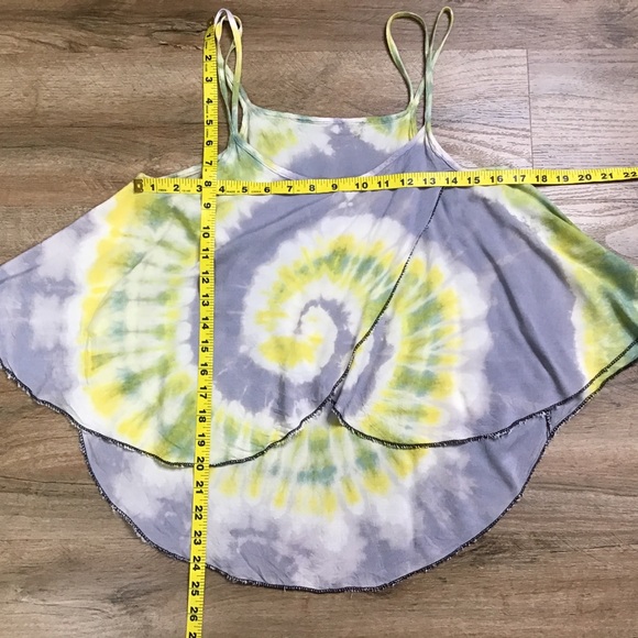 Boho Tank Top One Size S/M Tie Dye Hippie Festival Flowy Summer Gray Yellow - Picture 8 of 8